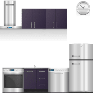 kitchen with range hood, oven , dishwasher and fridge