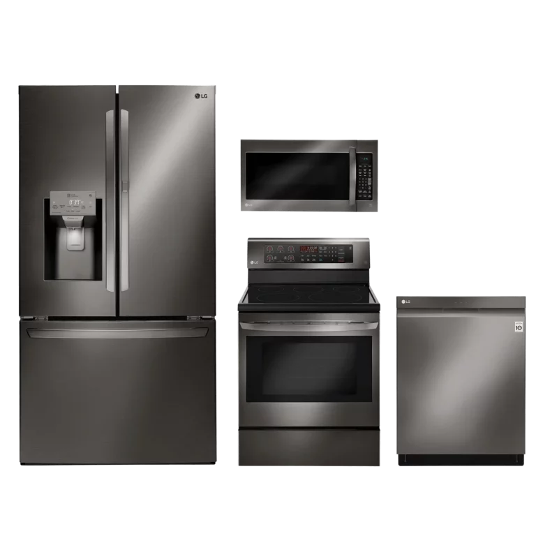 fridge, range, microwave and dishwasher