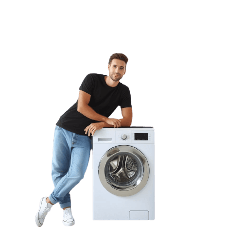 technician leaning on washer