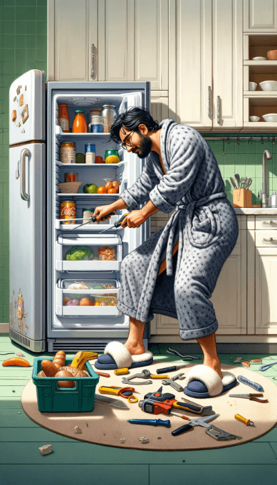 person fixing his fridge